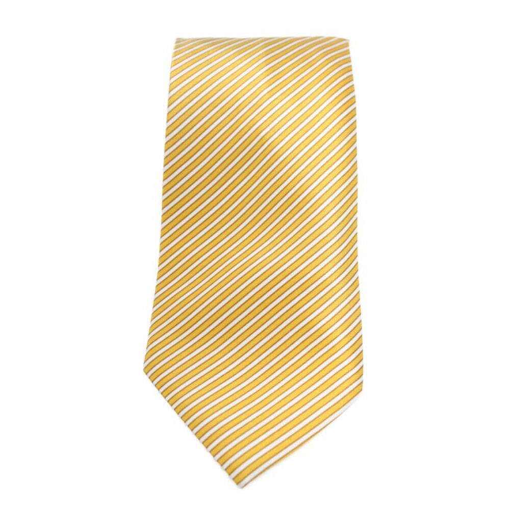 Brioni Mens Silk Striped Wide Necktie Yellow White